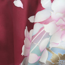 Load image into Gallery viewer, Furisode Wine red Bird Flower Tall Silk #9714J5
