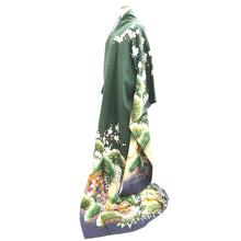 Load image into Gallery viewer, Furisode Green Cherry Blossom Pine Tree Tall Silk #11090B1
