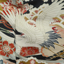 Load image into Gallery viewer, Tomesode Vintage(1920-1950) Black Crane Birds Hand painted Silk #10500B1
