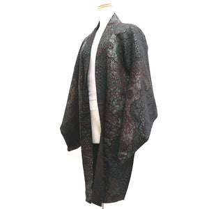 Haori Jacket Vintage(1950-1980) Black Silver Brown Michinagadori Long Silk #9780A4