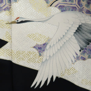 Tomesode Black Crane Birds Silk #10400A1