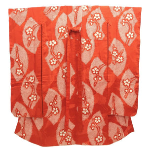 Juban Vintage(1950-1980) Red Furisode Crane Birds Shibori Silk #10512B2