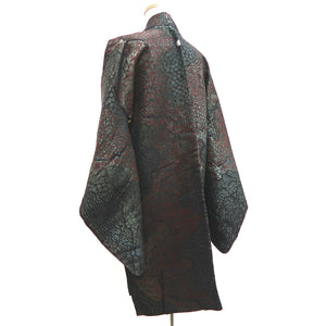 Haori Jacket Vintage(1950-1980) Black Silver Brown Michinagadori Long Silk #9780A4