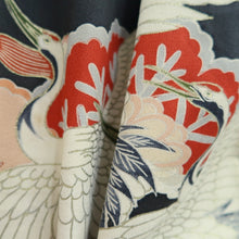 Load image into Gallery viewer, Tomesode Vintage(1920-1950) Black Crane Birds Hand painted Silk #10500B1
