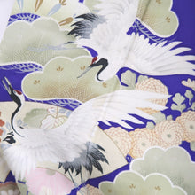 Load image into Gallery viewer, Kimono Vintage(1920-1950) Blueish Purple Crane Birds Silk #10775D4
