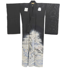 Load image into Gallery viewer, Tomesode Vintage(1920-1950) Black Wave Bellflower See-Through Silk #10501B1
