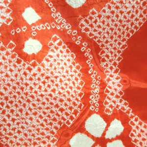 Juban Vintage(1950-1980) Red Furisode Crane Birds Shibori Silk #10512B2