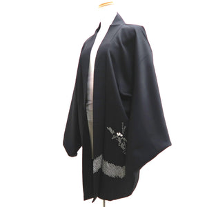 Haori Jacket Vintage(1950-1980) Black Shibori Bamboo Silk #9876B3