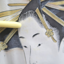 Load image into Gallery viewer, Men's Haori Vintage(1950-1980) Dark Blue Tsumugi Ukiyoe Bijin Silk #10889E4
