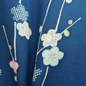 Haori Jacket Vintage(1950-1980) Blue Plum blossom Silk #10122D3