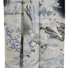 Load image into Gallery viewer, Tomesode Vintage(1920-1950) Black Wave Bellflower See-Through Silk #10501B1
