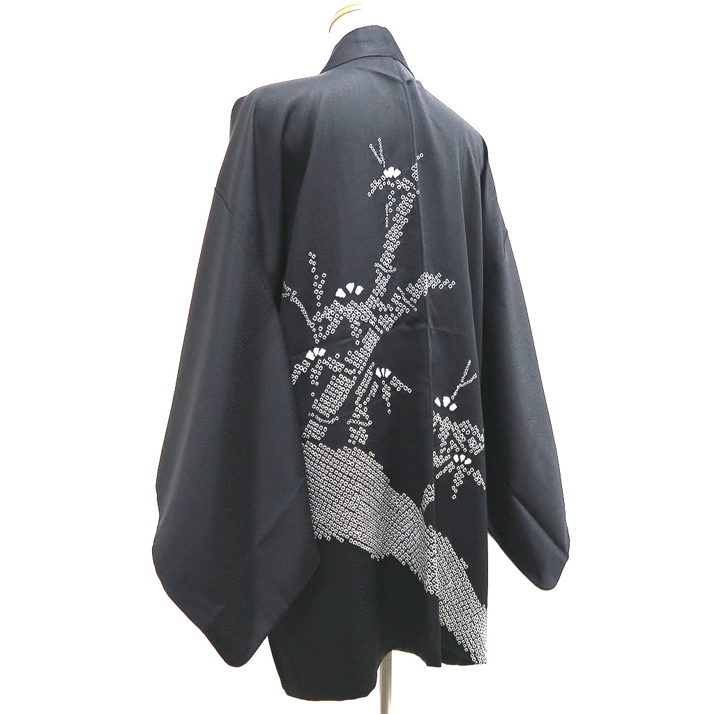 Haori Jacket Vintage(1950-1980) Black Shibori Bamboo Silk #9876B3