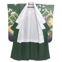 Load image into Gallery viewer, Furisode Green Cherry Blossom Pine Tree Tall Silk #11090B1
