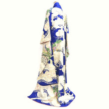 Load image into Gallery viewer, Furisode Blue Matsu Sakura Tall Silk #9695J4
