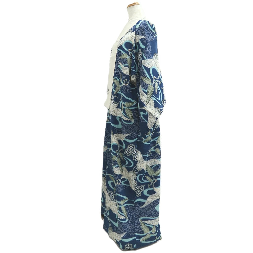 Juban Vintage(1920-1950) Blue Crane Birds Silk #10388F5