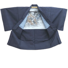 Load image into Gallery viewer, Men's Haori Vintage(1950-1980) Blueish Black Double Dragon Silk #10658C4
