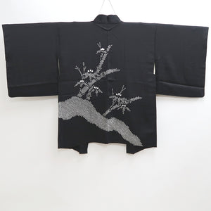 Haori Jacket Vintage(1950-1980) Black Shibori Bamboo Silk #9876B3