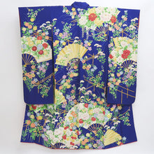 Load image into Gallery viewer, Furisode Blue Folding Fan Kiku Silk #9715J5
