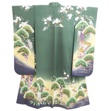 Load image into Gallery viewer, Furisode Green Cherry Blossom Pine Tree Tall Silk #11090B1
