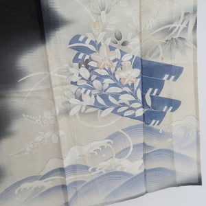 Tomesode Vintage(1920-1950) Black Wave Bellflower See-Through Silk #10501B1