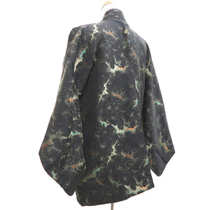 Haori Jacket Vintage(1950-1980) Black Gold Abstract art Silk #9795A5