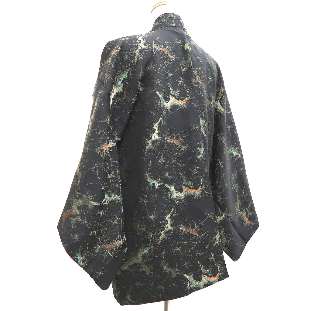 Haori Jacket Vintage(1950-1980) Black Gold Abstract art Silk #9795A5