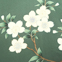Load image into Gallery viewer, Furisode Green Cherry Blossom Pine Tree Tall Silk #11090B1
