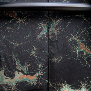 Haori Jacket Vintage(1950-1980) Black Gold Abstract art Silk #9795A5