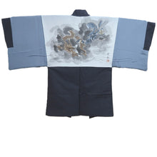 Load image into Gallery viewer, Men's Haori Vintage(1950-1980) Blueish Black Double Dragon Silk #10658C4
