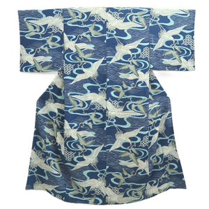 Juban Vintage(1920-1950) Blue Crane Birds Silk #10388F5