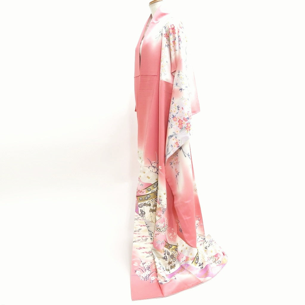 Furisode Pink Crane Shidare Sakura Silk #9705J5 – Mikula Kimono