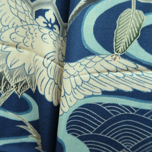 Juban Vintage(1920-1950) Blue Crane Birds Silk #10388F5