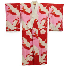Load image into Gallery viewer, Juban Vintage(1920-1950) Red Pink Crane Birds Silk #10389F5
