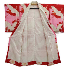Load image into Gallery viewer, Juban Vintage(1920-1950) Red Pink Crane Birds Silk #10389F5
