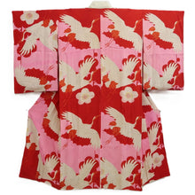 Load image into Gallery viewer, Juban Vintage(1920-1950) Red Pink Crane Birds Silk #10389F5
