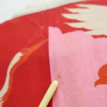 Load image into Gallery viewer, Juban Vintage(1920-1950) Red Pink Crane Birds Silk #10389F5
