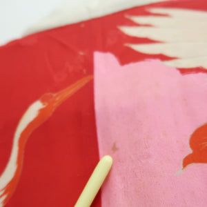Juban Vintage(1920-1950) Red Pink Crane Birds Silk #10389F5