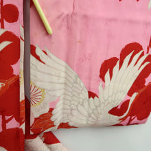Load image into Gallery viewer, Juban Vintage(1920-1950) Red Pink Crane Birds Silk #10389F5
