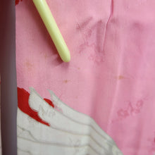 Load image into Gallery viewer, Juban Vintage(1920-1950) Red Pink Crane Birds Silk #10389F5
