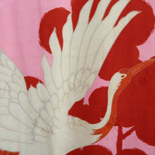 Load image into Gallery viewer, Juban Vintage(1920-1950) Red Pink Crane Birds Silk #10389F5
