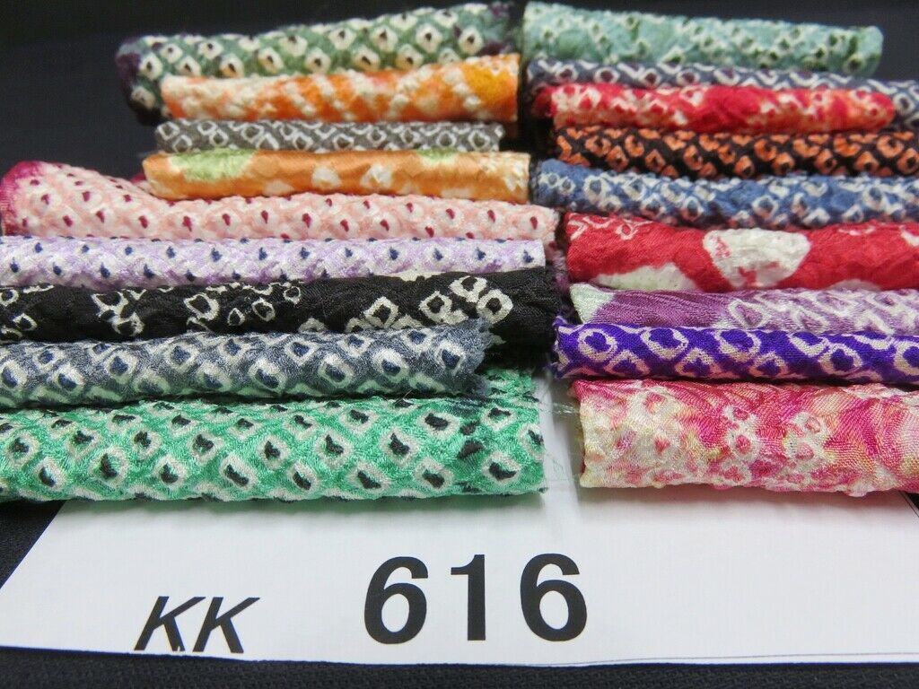 KK616A4 Silk Bundle Sale 18pcs Vintage Shibori Fabric 19.7x3.5in(50x9cm)