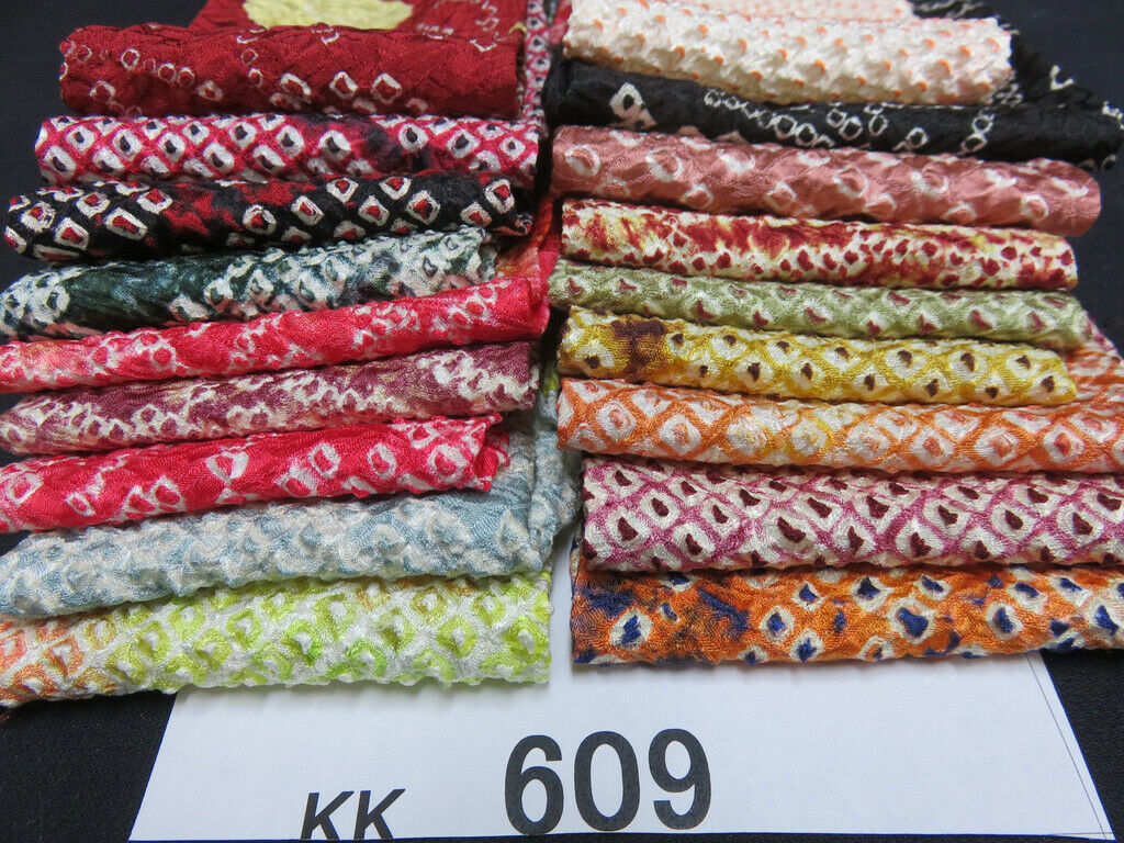 KK609A3 Silk Bundle Sale 18pcs Vintage Shibori Fabric 19.7x3.5in(50x9cm)