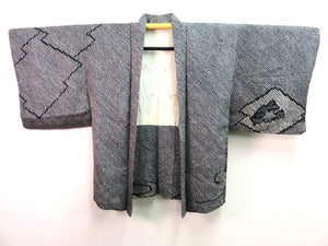Haori Jacket Vintage 1960's Black Shibori Wild Flowers #0009
