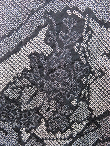 Haori Jacket Vintage 1960's Black Shibori Wild Flowers #0009