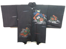 Load image into Gallery viewer, Haori Jacket Vintage 1960's Black Urushi Floral Pattern #0010

