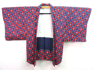 Haori Jacket Blue Red Floral Shibori #0029