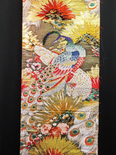 Load image into Gallery viewer, Silk Obi Fabric 72.8&quot; x 12.2&quot; Vintage 1930s Gold Glinting Peacock BM#0008
