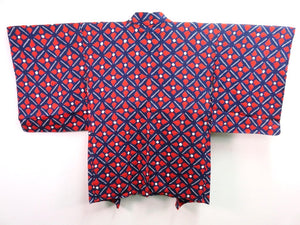 Haori Jacket Blue Red Floral Shibori #0029