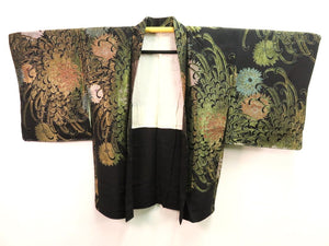 Premium Haori Jacket Vintage 1960's Black Gold Glinting Spreading Chrysanthemum #0017
