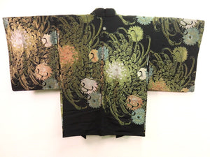Premium Haori Jacket Vintage 1960's Black Gold Glinting Spreading Chrysanthemum #0017